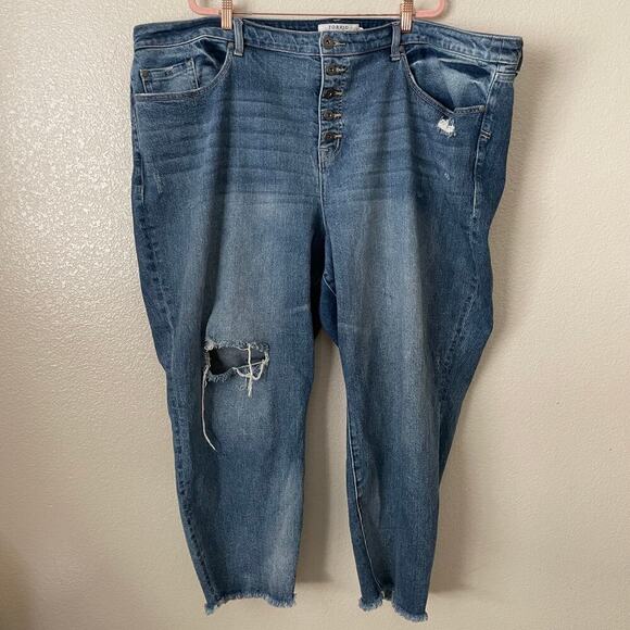 Torrid Jeans Womens 28 Plus Blue Straight High Rise Button Fly Distressed Cotton - Picture 3 of 13